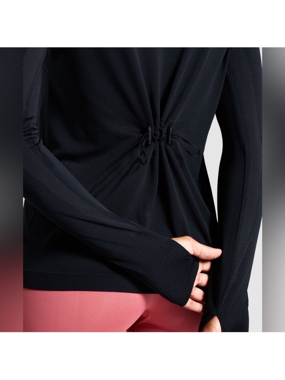 Gymshark Breeze Seamless Hoodie Cinch Back Black Athletic - Picture 3 of 14